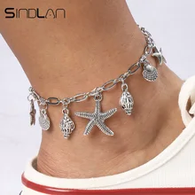 Sindlan серебро Морская звезда оболочки очаровательный ножной браслет для девочек женщин болтающийся ножной браслет женские сандалии на босую ногу ноги браслет Винтаж