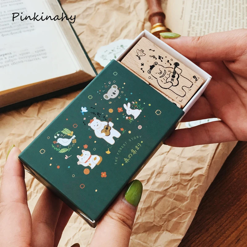 

4 pcs/set Flowers/leaves/Animal/Moon and Star Rubber Stamp Planner Pattern Wooden Stamp Set for DIY Scrapbooking standard stamp