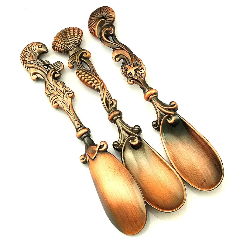 

3Pcs Zinc alloy Ocean Coffee Spoon Small Snacks Dessert Tea Spoons Vintage Royal Alloy Carved Metal Flatware Kitchen Accessories