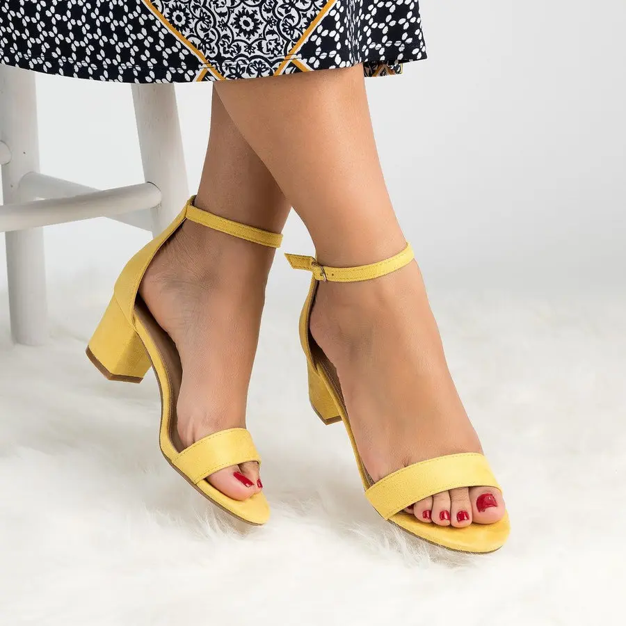 Ремешок на щиколотке на высоком каблуке с леопардовым принтом; женские босоножки Летние женские туфли с открытым носком высокий толстый каблук Сандалии под платье, для вечеринки A00120 - Цвет: Цвет: желтый