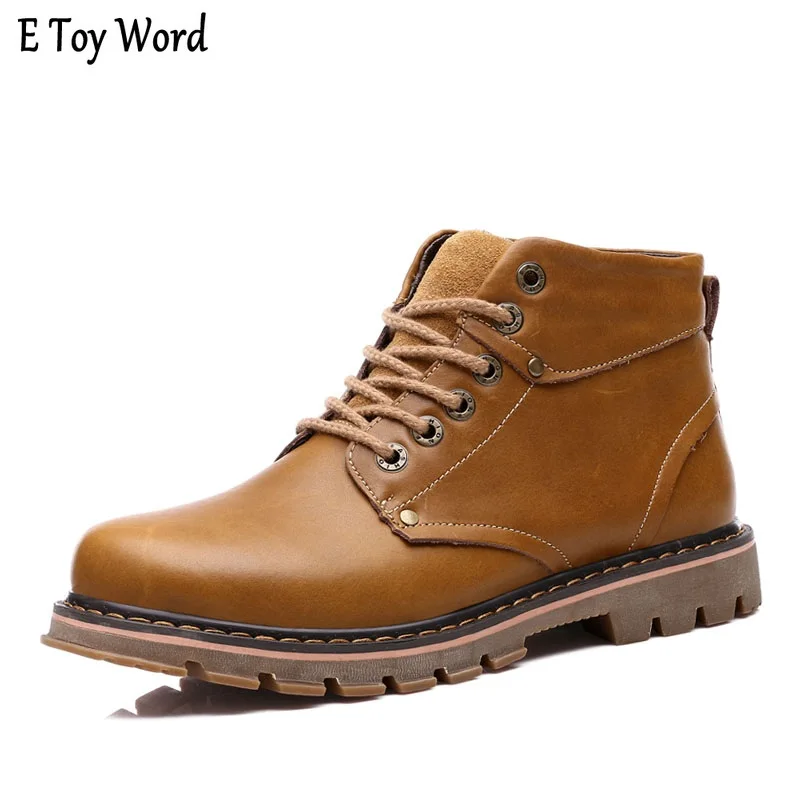 

E Toy Word Warm Men's Winter Genuine Leather Ankle Boots Men Autumn Waterproof Snow Boots Brand Working Boots Casual Mens Shoes