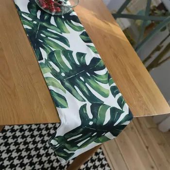 

SaiDeng Digital Printing Cotton Linen Palm Leaf Monstera Leaf Green Leaf Table Cloth Table Runner Placenmat Home Decoration-25