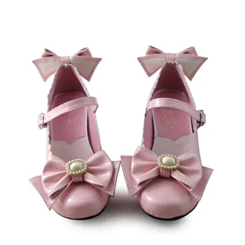 

Sweet Bows Crossed Straps Matte Lolita Shoes Women Classic 6.3cm Heel Cosplay Shoes Japanese Style Pink