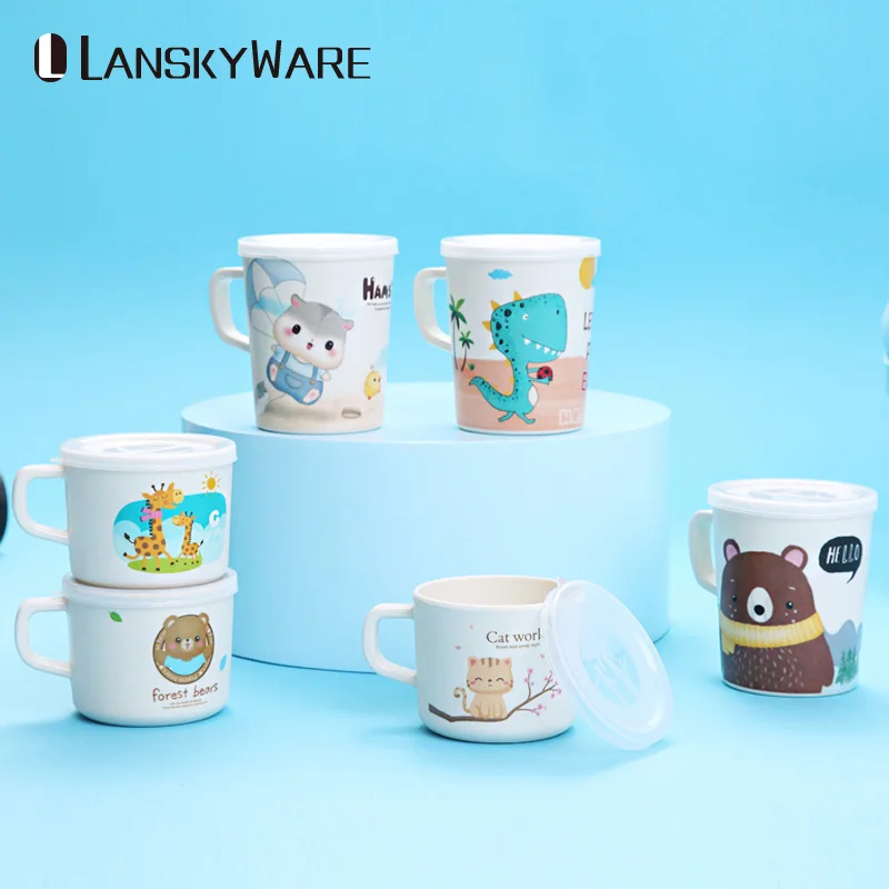 LANSKYWARE Милая мультяшная Детская кружка Экологичная бамбуковая кофейная с крышкой