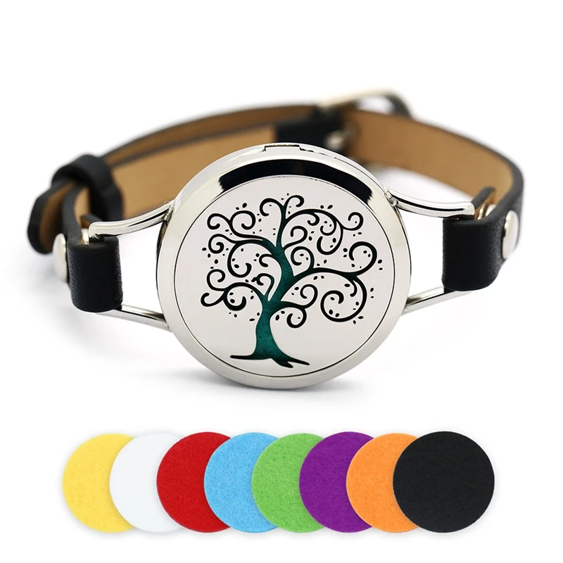 30mm Silver Tree of Life Stainless Steel Aromatherapy Essential Oil Locket Bracelet