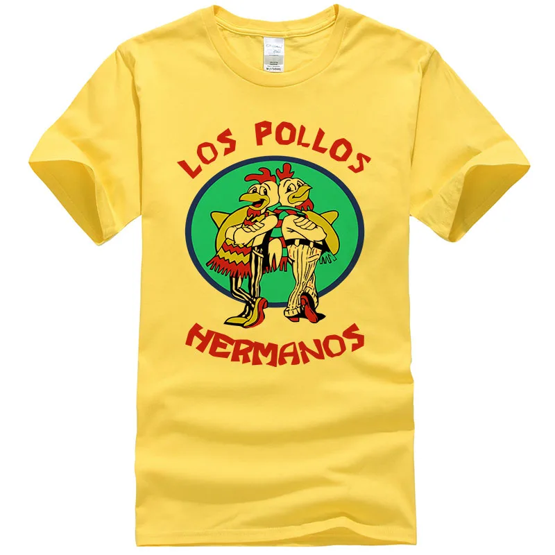 Модная футболка Los Pollos Hermanos, Мужская футболка с надписью «Breaking Bad Chicken Brothers», повседневные футболки для мальчиков, мужские топы,#108 - Цвет: yellow