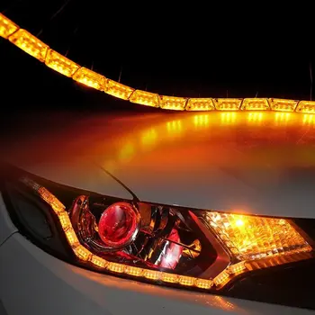 

2PCS Car LED Daytime Running Light Turn Signal Light Car LED Strip Lights Headlight LED White+Amber DRL Strip -Three Size Choose
