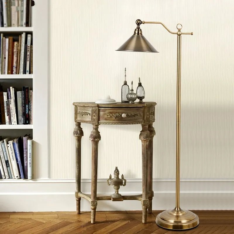 Европейская креативная роскошная винтажная медная Напольная Лампа, светодиодная прикроватная Вертикальная напольная лампа, лампа для чтения, освещение для гостиной