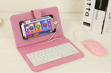  4 Colors Leather Case protector with USB Keyboard mouse for Most Android System Mobile Phone Flip C