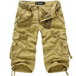 Военных грузов шорты Для мужчин летние однотонные натуральный хлопок брендовая одежда Удобная Для мужчин тактический камуфляж шорты плюс