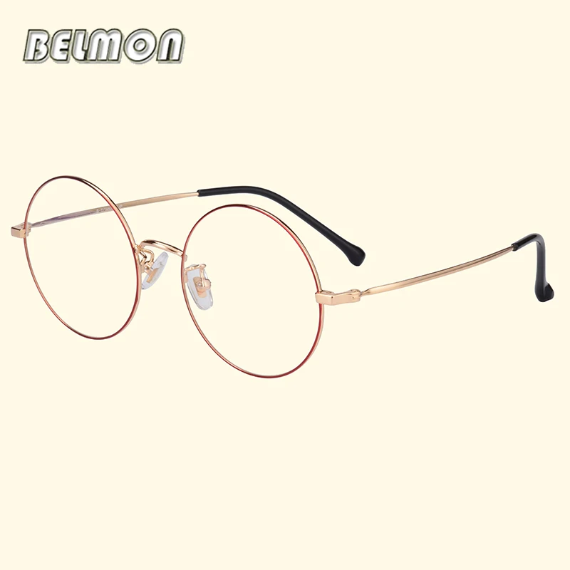 

Belmon Titanium Spectacle Frame Women Vintage Round Myopia Eyeglasses Computer Optical Eye Glasses Clear Lens Frame Female 8855