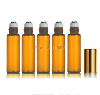 

Factory Price 5ml 1/6oz Amber Brown glass roll on bottle Essential oils Fragrances w/ Gold aluminum Cap 200pcs/LOT By DHL FREE