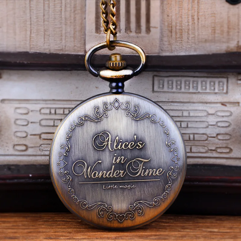 Quartz Pocket Watch Hollow Woman Hat Playing Cards Pendant Fob Watches with Necklace for Men Women 5