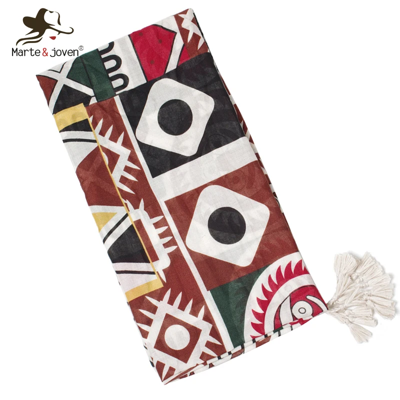 

Marte&Joven Novelty Geometric Multicolor Totems Scarf Women 180*100CM Summer Beach Cover up Wrap Scarves for Ladies