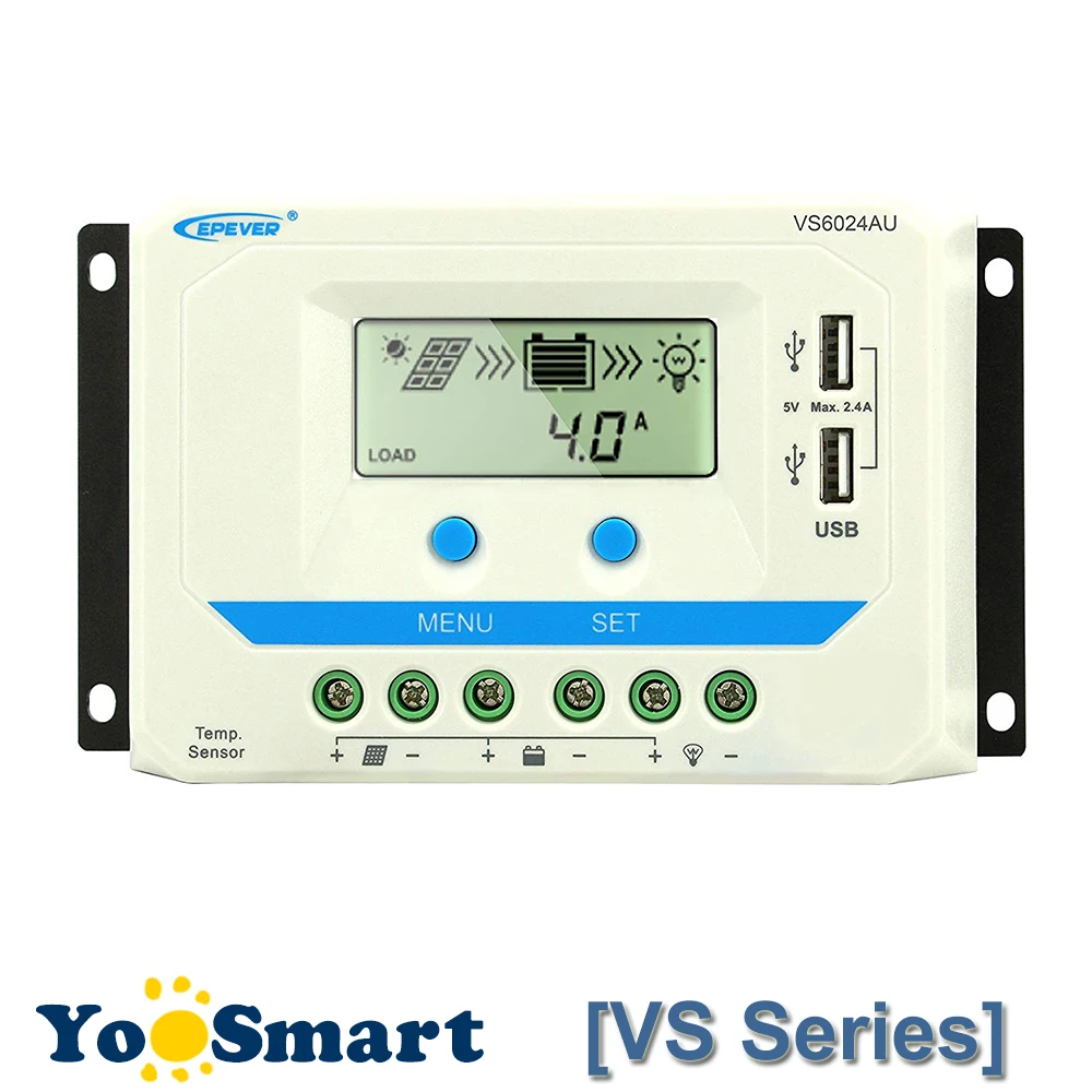 

EPever VS4524AU 45A PWM Solar Charge Controller 12V 24V DC Auto with Informative Black Light LCD display Double 5V USB EPsolar