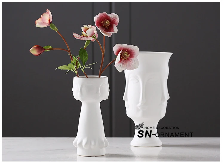 Креативный белый матовый Глазурованный керамический Настольный образец вазы орнамент портретная ваза домашний декор Прямая поставка