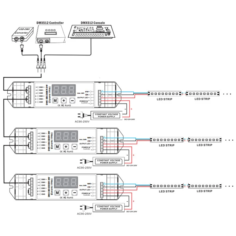 Bc-832 Pwm Dmx512 светодиодный декодер 2 канала Dmx светодиодный контроллер Dc12V-24V постоянное напряжение для Ww/Cw Светодиодный светильник лента