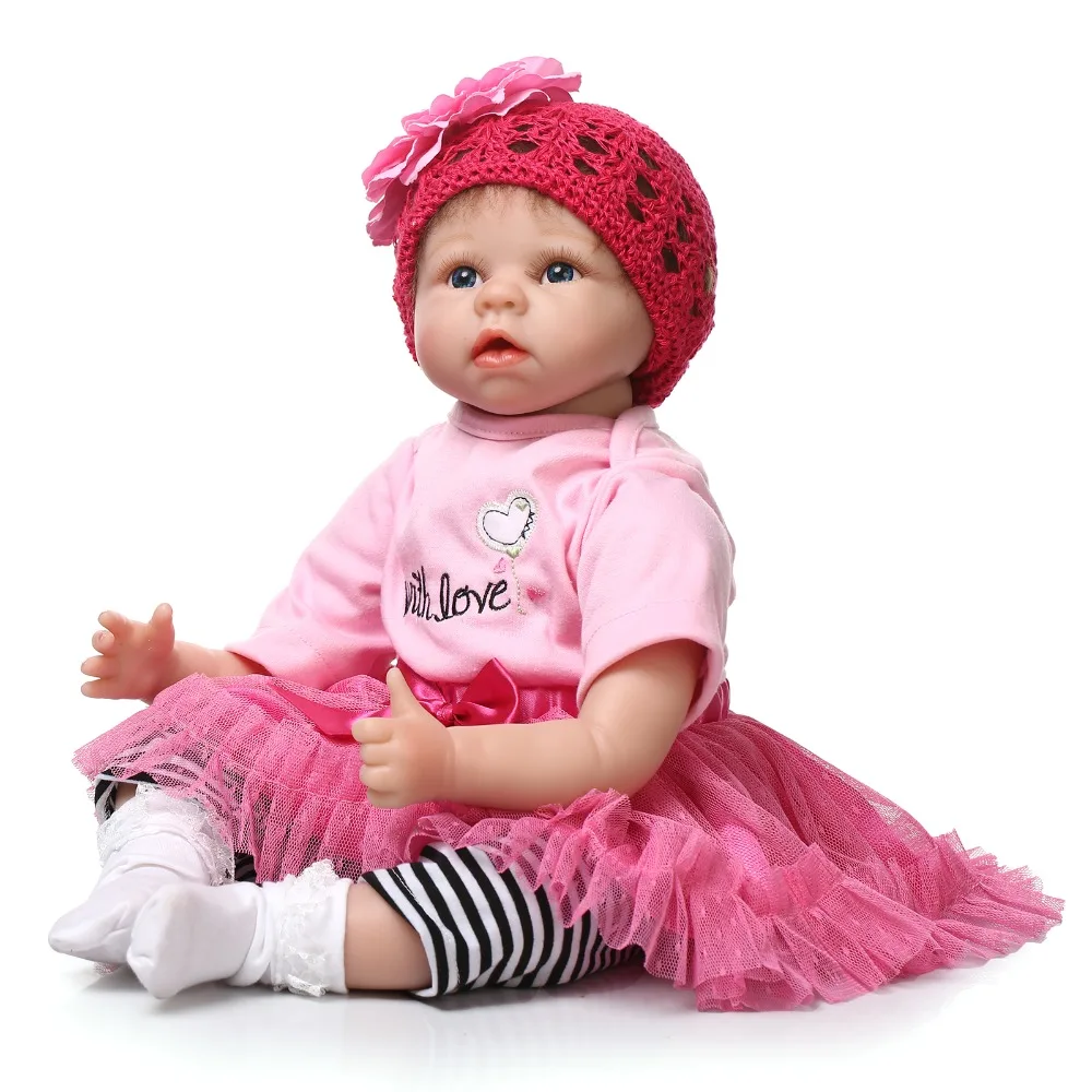 

22inch 55cm fake baby doll silicone lifelike newborn girl babies toy for child pink princess doll birthday gift bonecas