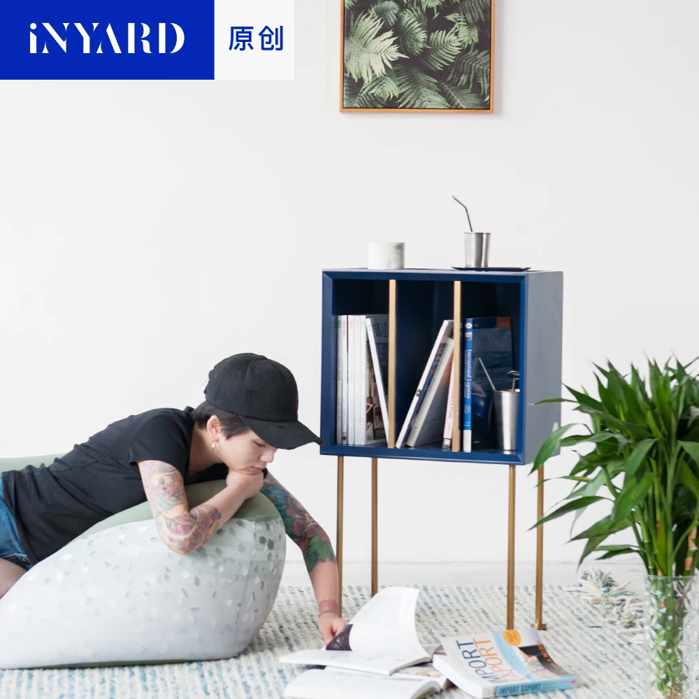 [InYard الأصلي] القراءة الجانب خزائن/الذهب ، الرخام الطبيعي ، الشمال تصميم ، الأزرق خزانة ، أريكة الجانب