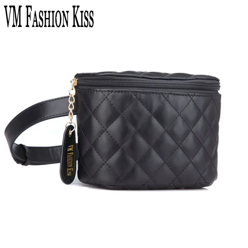 

VM FASHION KISS Casual Black Women PU Waist Pack Belt Bag Designer Bags Trunk Plaid Summer Casual Quilted Bags Female Bags Sac