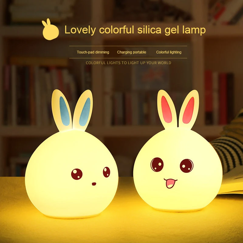 

Creative Rabbit LED Night Light For Children Baby Kids Bedside Lamp Multicolor Silicone Touch Sensor Tap Control Nightlight