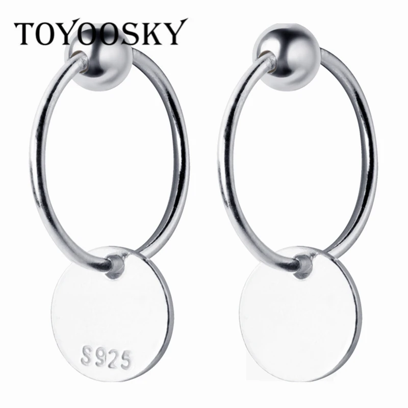 TOYOOSKY 925 Настоящее серебро, круглая Геометрическая Ушная клипса, серьги для женщин, девушек, подростков, Серьги Для Пирсинга Ушей, ювелирные изделия