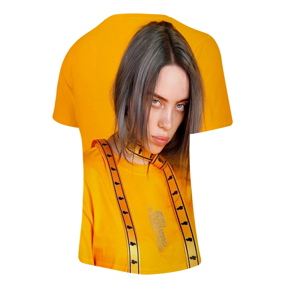 Billie Eilish, новинка, 3D футболка, для мужчин, летняя мода, хип-хоп, Harajuku, повседневная одежда, Billie Eilish, 3D, для девочек, желтая футболка