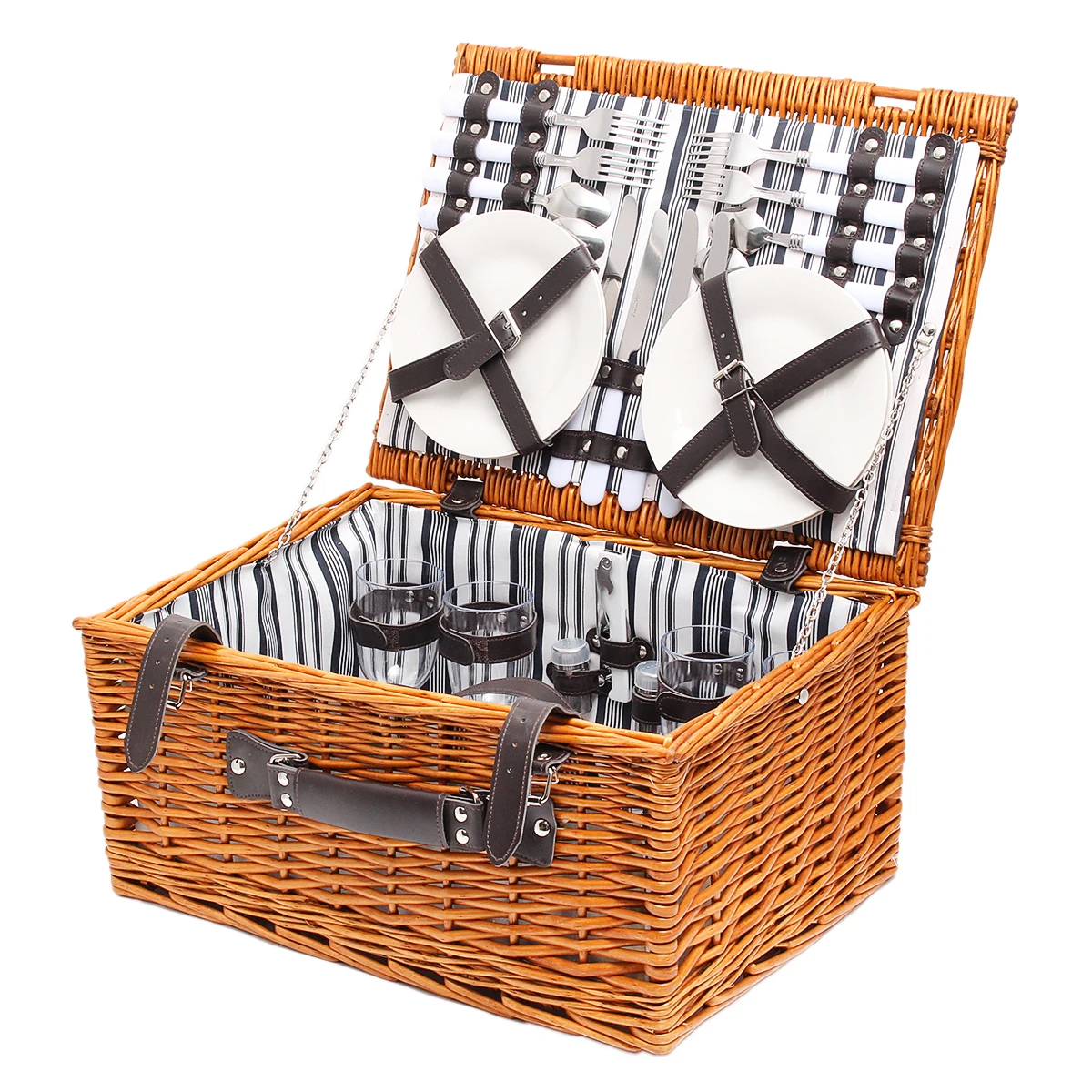 Juego de cesta de mimbre para comida de Picnic de 4 personas para viaje al aire libre con tapete de Picnic/juego de vajilla para Camping accesorios para fiestas de Picnic