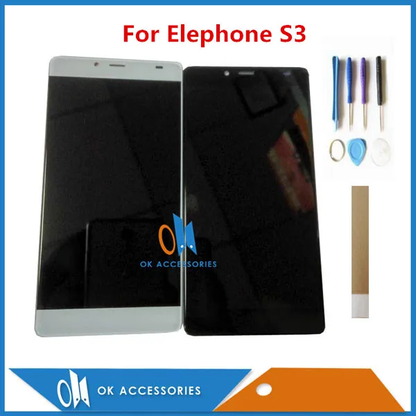 

Black White Color For Elephone S3 LCD Screen Display+Touch Screen Digitizer With Tools Tape