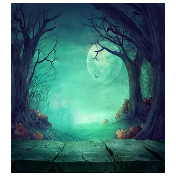 

EDT-Fairy Tale Photography Backdrops Halloween Wood Floor Photo Backdrop Moon Ghost Tree Pumpkin Wood Floor Halloween Backgrou