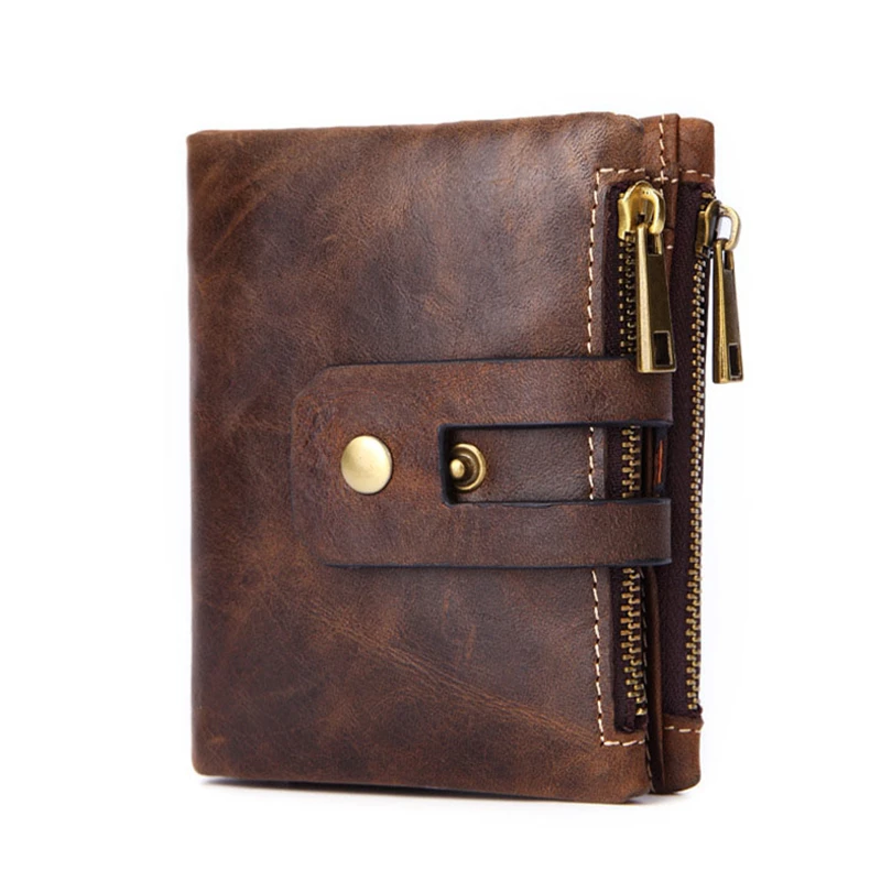 

2019 New Arrival Mens Vintage Wallet Cowhide Leather Coin Purse Designer luxury Brand Solid Zipper Clutch Money Bag