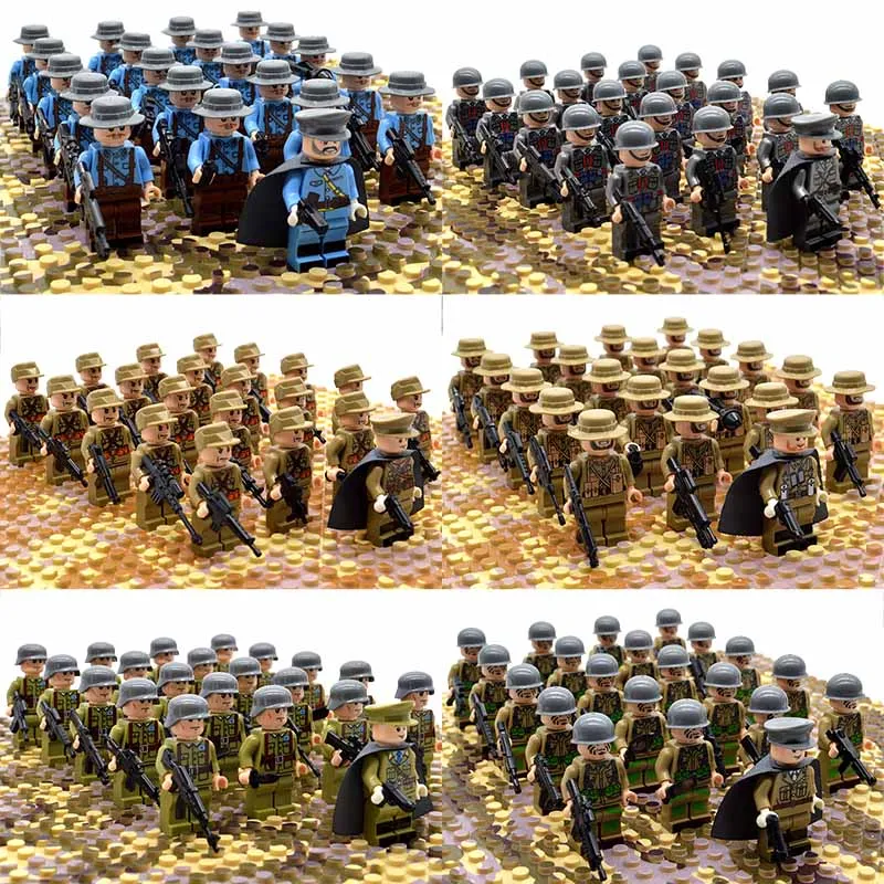 

21PCs/set WW2 Army Military Building Blocks Infantry France Italy Japan Britain China Mini Soldier Officer Weapons Bricks Toys