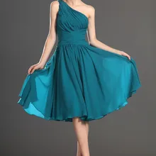 Новое поступление, плиссированное шифоновое коктейльное платье трапециевидной формы с одним плечом