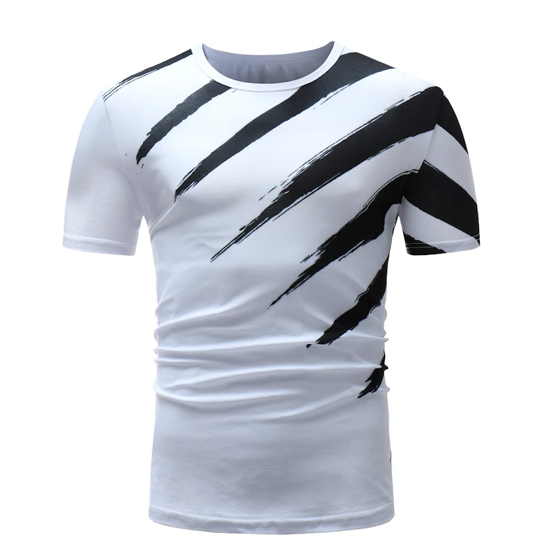 Мужской 2018 бренд короткий рукав черный диагональной полосой хип-хоп Футболка o-образным вырезом тонкий Для мужчин футболка Топы Мода Для