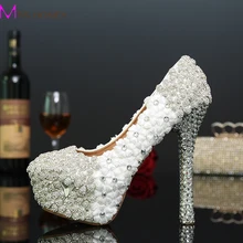 Neue Angekommene Weiße Blume Damen High Heels Schuhe Strass Braut Hochzeit Kleid Schuhe Frau Stiletto Heels Partei Proms Schuhe