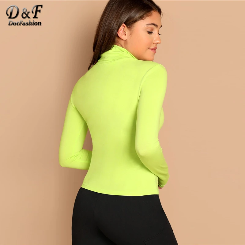 Dotfashion Green Turtleneck Slim Fitted Neon T-Shirt Women Long Sleeve Tee 2019 Autumn Tops Womens Clothing Casual Tee Shirt Dotfashion Green Turtleneck Slim Fitted Neon T-Shirt Women Long Sleeve Tee 2019 Autumn Tops Womens Clothing Casual Tee Shirt