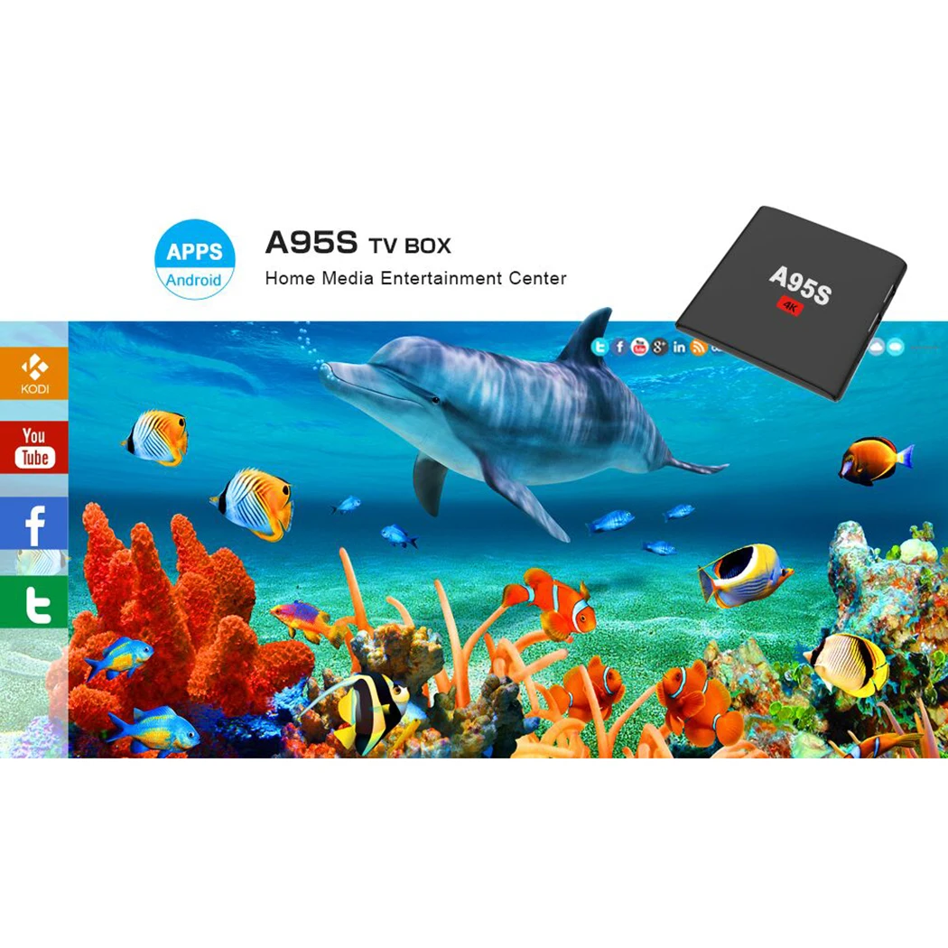 A95S Android 7 1 2 ГБ 16 WI FI 100 м LAN Inteligente ТВ 4 К Suporte 3D HD Media плеер мини поле HD|ТВ-приставки и