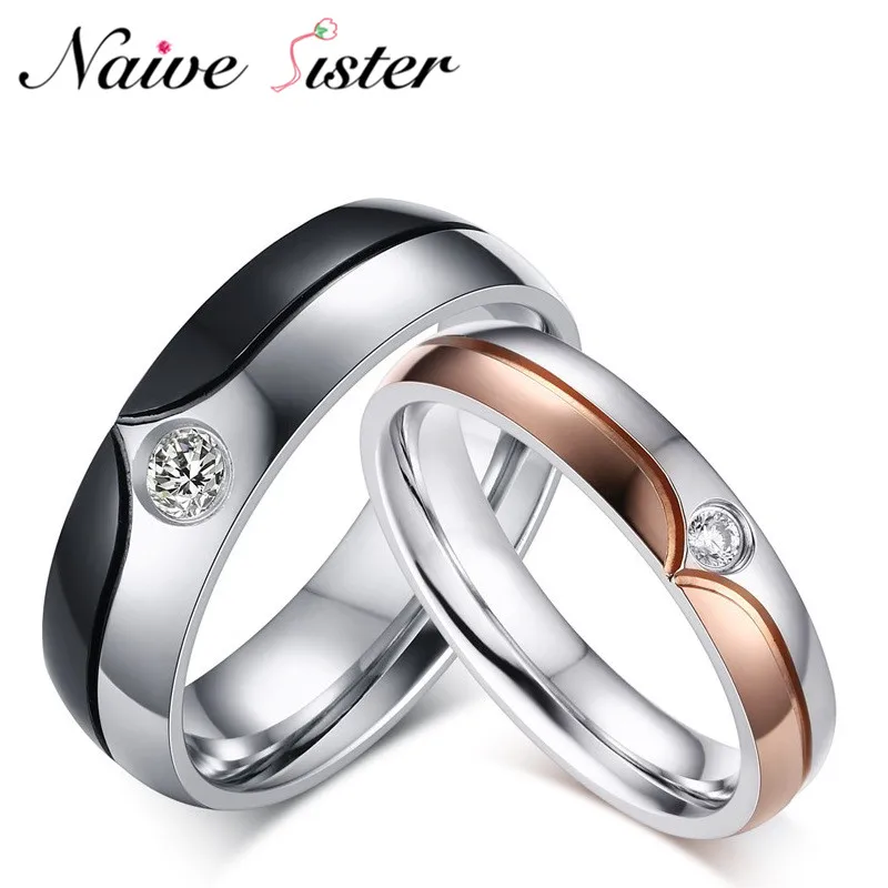 

His or Her Valentines Day Gift Romantic Stainless Steel Couple Rings Lover Engagement Ring Wedding Band Love Promise Jewelry