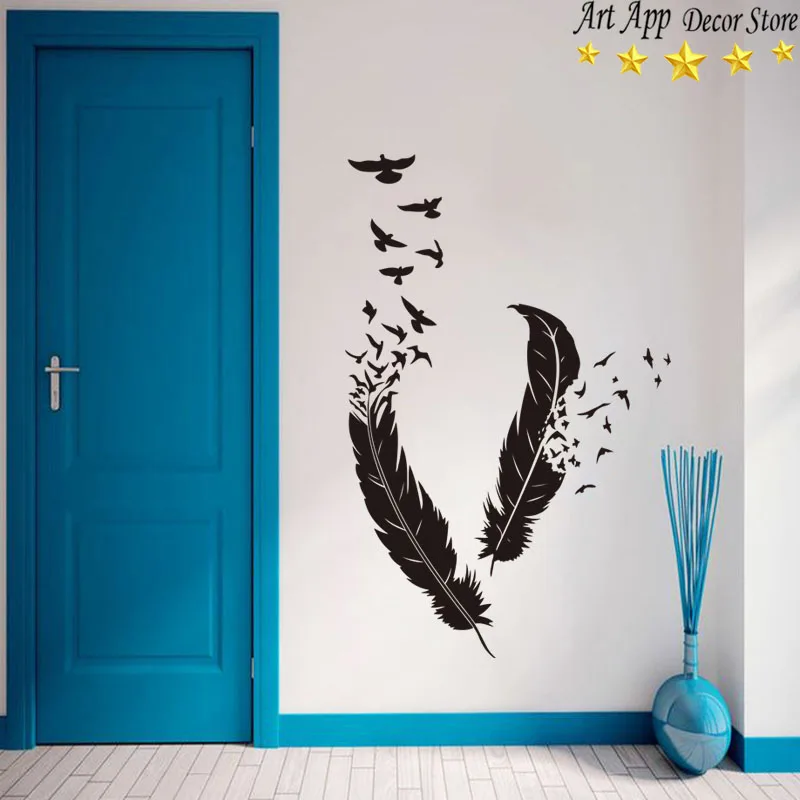 Bricolage oiseau plume amovible sticker mural famille maison autocollant  mural Art décor à la maison - blanc