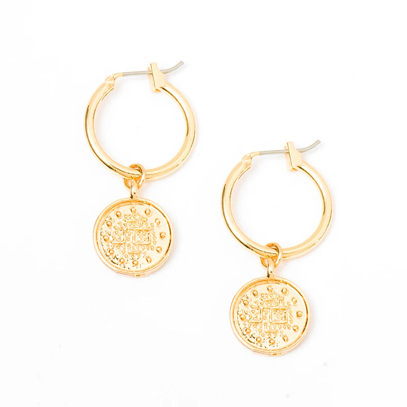

SRCOI Hot Sale Round Coin Hoop Earrings Small Gold Color Alloy Disc Ear Piercing Minimalist Tiny Female Circle Jewelry Accessory