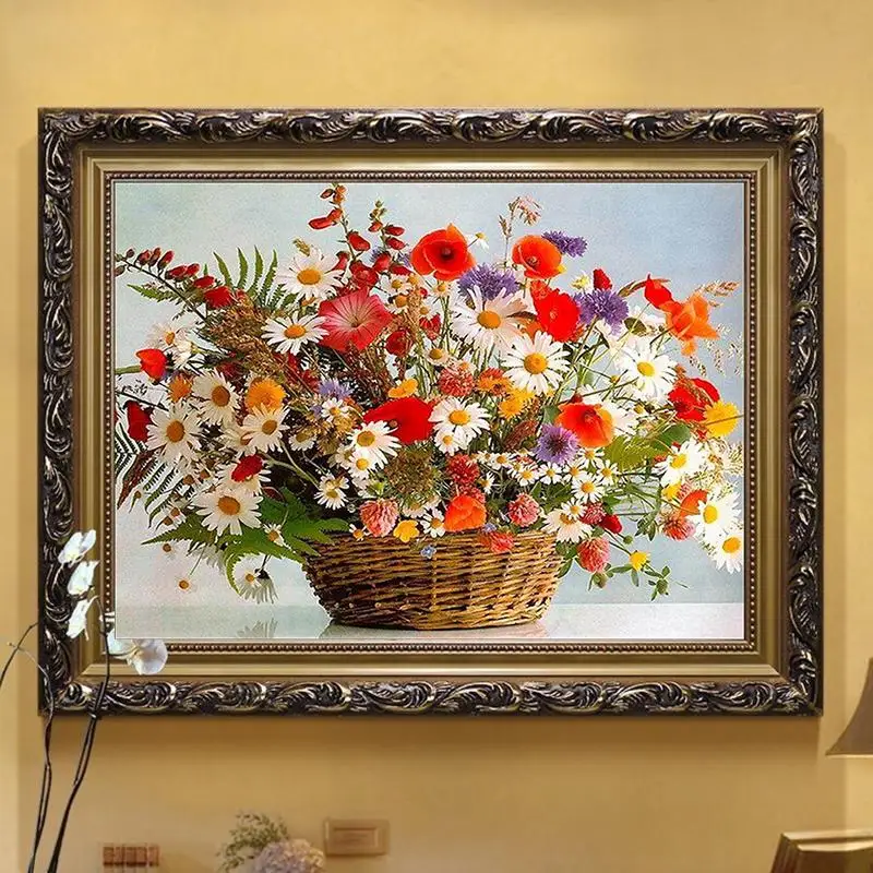

DIY diamond painting flower bamboo flower basket full diamond cross stitch colorful flower 5D mosaic sunflower wall decoration