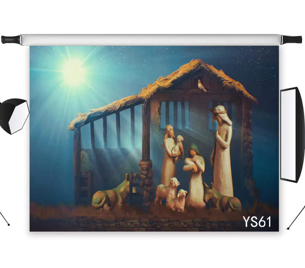 

LB Christmas Star 9X6FT Vinyl Photography Backdrops Nativity of Jesus in Stable Studio Photo Background Prop Holiday Party Decor