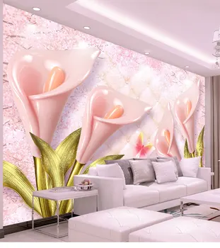 

8D pink Calla relief soft jewelry background 3d Wall Mural for sofa background 3d wall photo murals Wall paper 3d Wall sticker