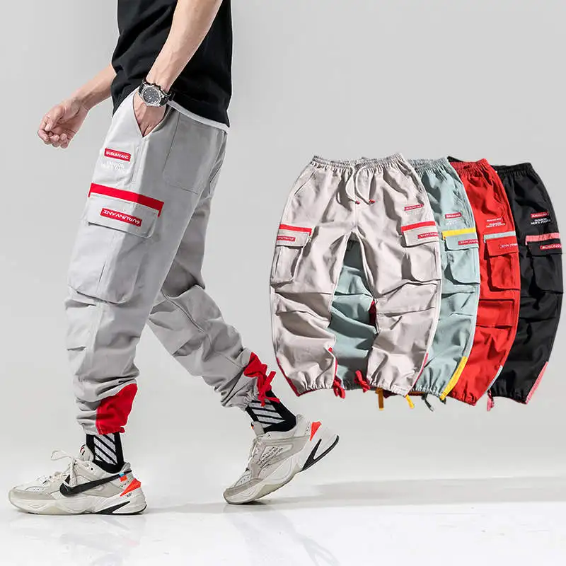 Online SingleRoad Hip Hop Harem pantalones de los hombres 2019 bolsillos pantalones larga Streetwear hombre moda Casual pantalones Jogger Men