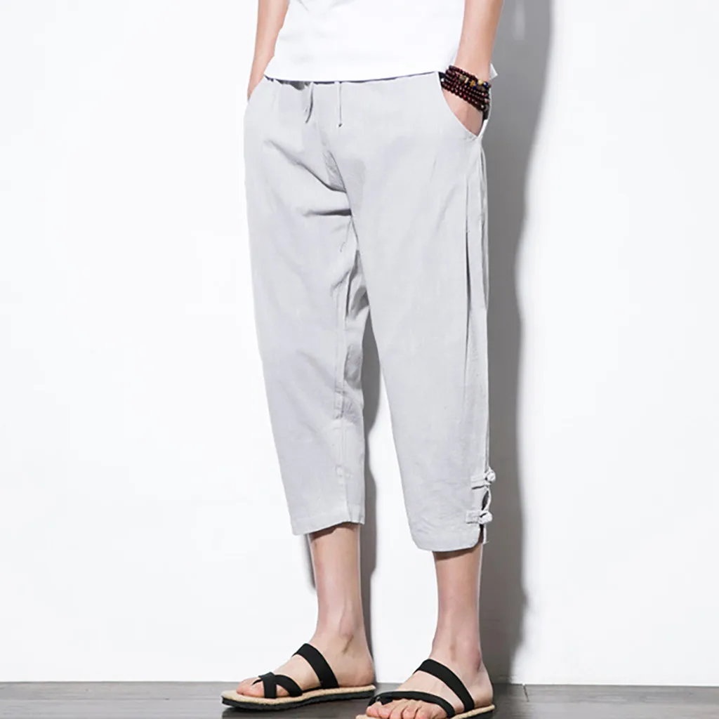 men pants casual Loose linen trousers men Casual Harem Pants Jogger Solid Fitness Trousers Linen Loose Pants Y617