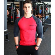 Новинка, Мужская футболка для бега, из чистого хлопка, с длинным рукавом, для спортзала, футболка для фитнеса, Спортивная мужская рубашка