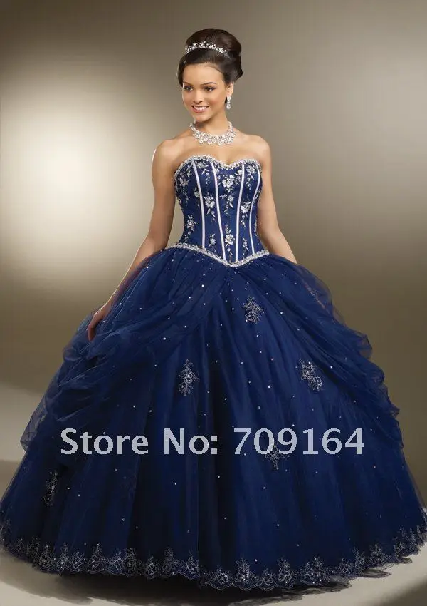 Elegant Sweetheart Bodice Ball Gown Royal Blue and White Crystal
