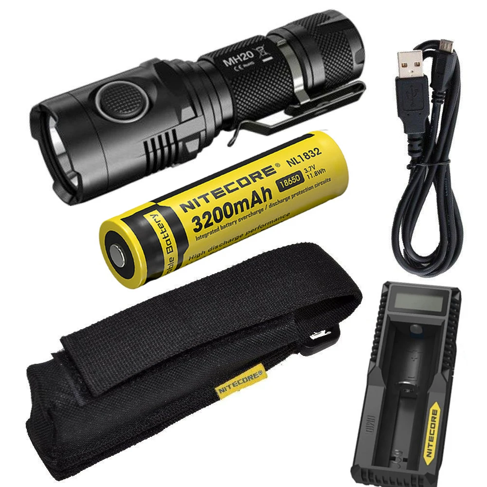 

NITECORE MH20 MH20W USB Rechargeable Flashilght XM-L2 U2 LED max.1000LM beam distance 220 meter torch + 18650 battery + charger