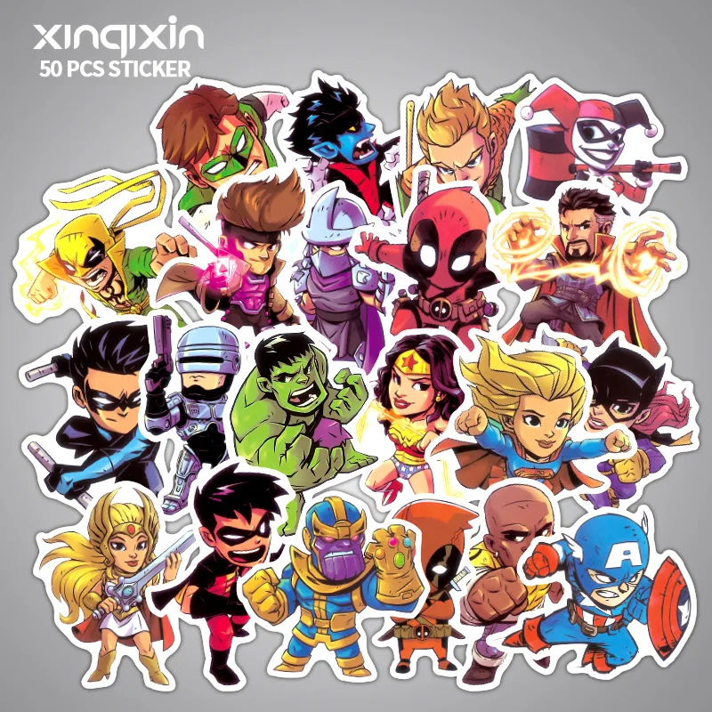 

CHENG WANG 50 PCS Stickers Super Hero Waterproof Suitcase Computer Skateboard Doodle Good Viscosity Cartoon Sticker