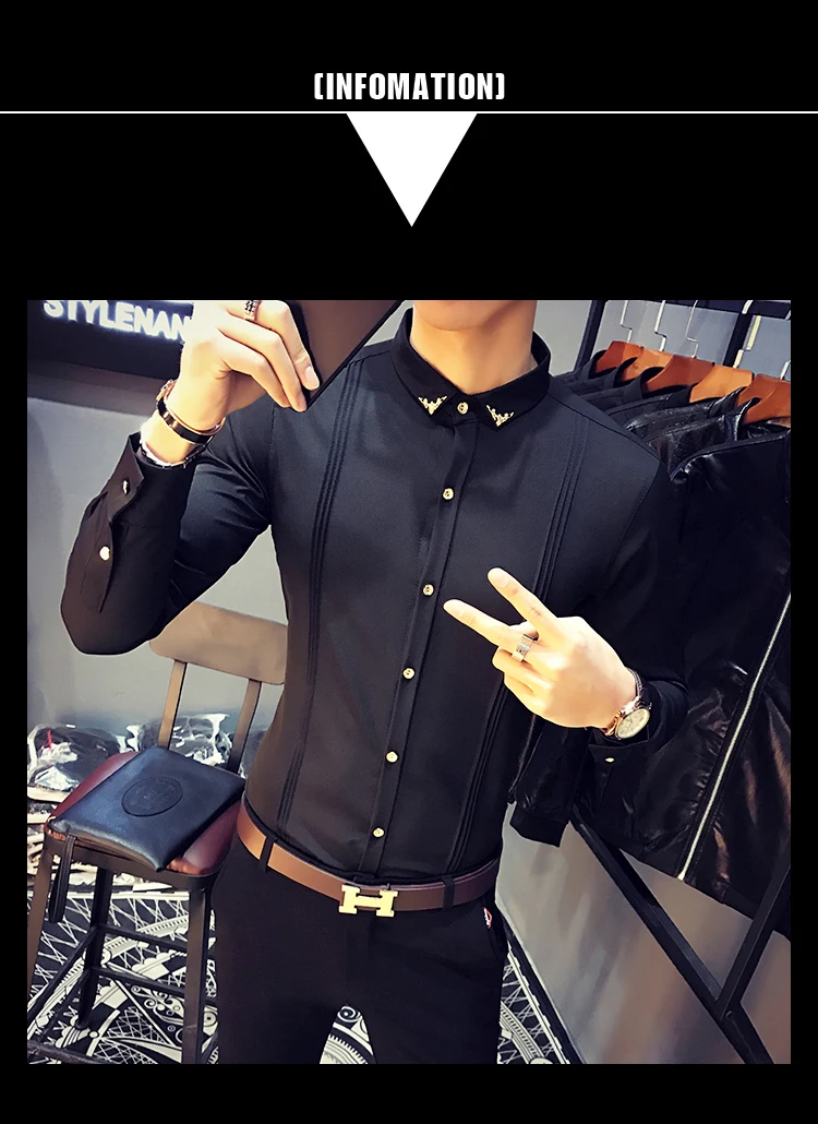 Брендовая мужская официальная рубашка, корейский стиль, приталенный смокинг, рубашки с длинным рукавом, красные, черные, белые, повседневные рубашки, Camisa Masculina